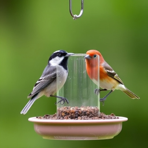 Birds using feeder without seed mess