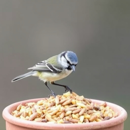 Birdseed mix in mesh feeder bag