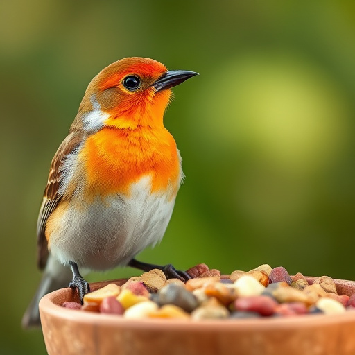 Blackbird feeding on mealworms in dish