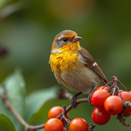 Blackbirds pecking at berries