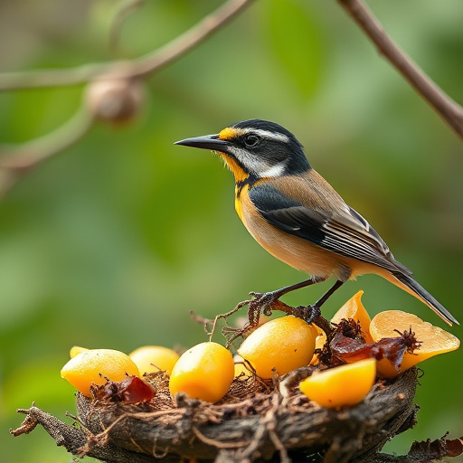 Blackbirds pecking at berries