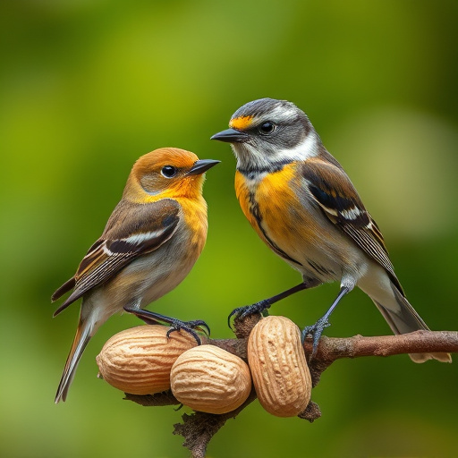 Blue tit feeding on hanging peanut feeder