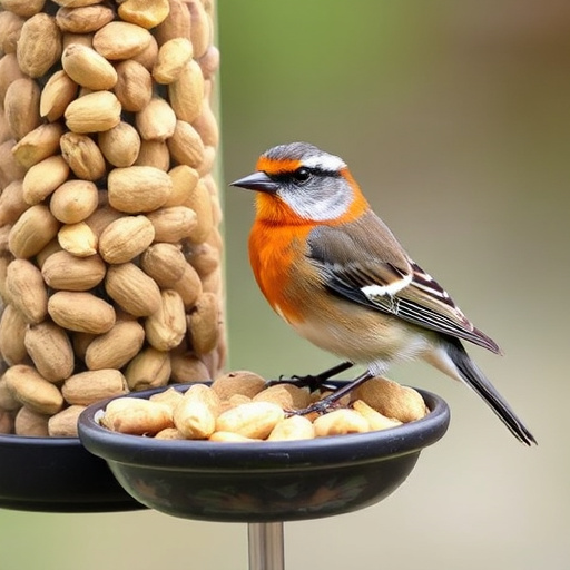 Blue tit feeding on hanging peanut feeder