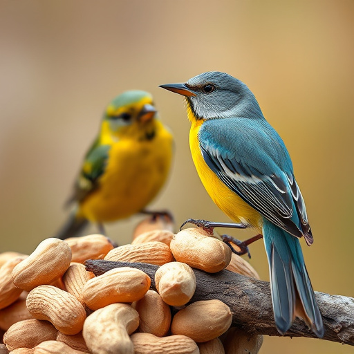Blue tit feeding on hanging peanut feeder