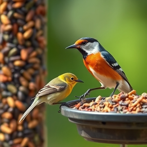 Blue tit feeding on hanging peanut feeder