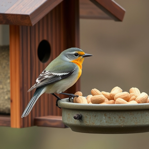 Blue tit feeding on hanging peanut feeder