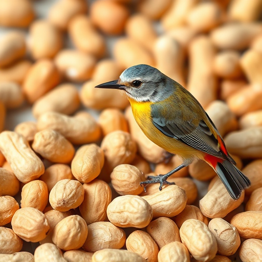 Blue tit feeding on hanging peanut feeder