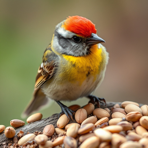 Blue tit holding seed in its beak