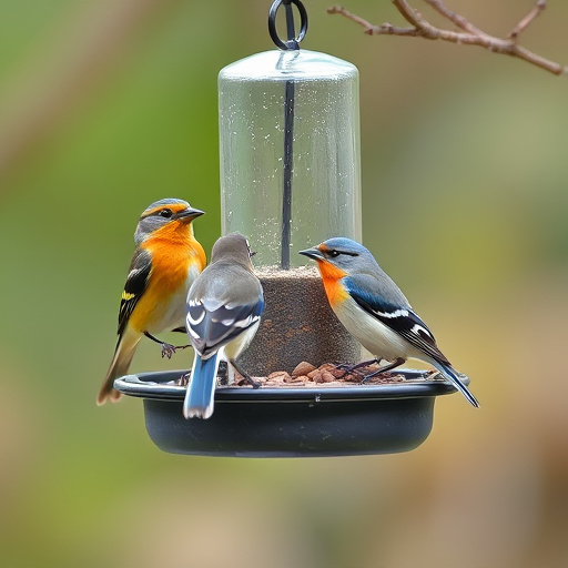 Blue tit holding sunflower heart in beak