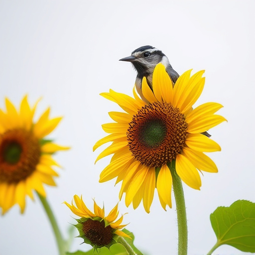 Blue tit holding sunflower heart in beak