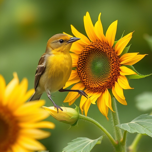 Blue tit holding sunflower heart in beak