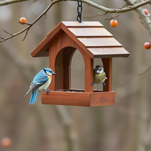 Blue tit perched on hanging feeder