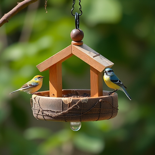 Blue tit perched on hanging feeder
