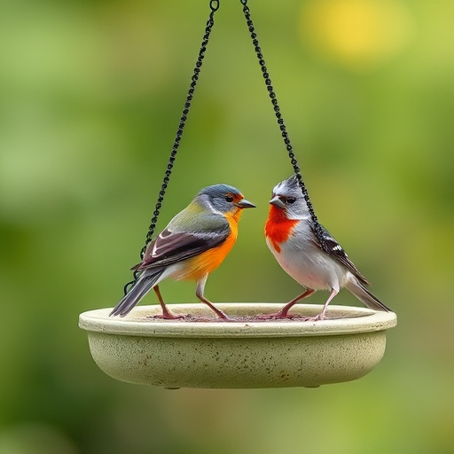 Blue tit perched on hanging feeder