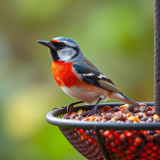Blue tit perched on sunflower heart feeder