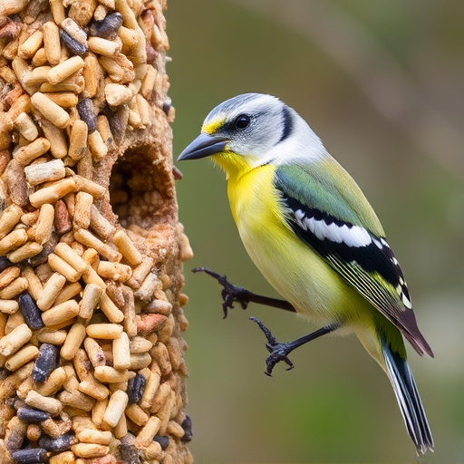 Blue tits and robins eating suet