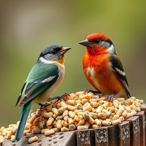Blue tits and robins eating suet