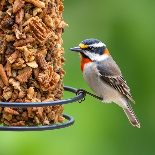 Blue tits and robins eating suet