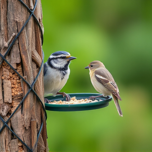 Blue tits and robins eating suet