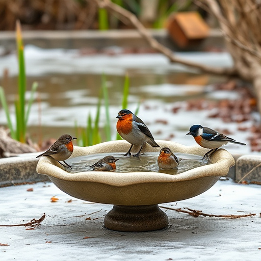 Blue tits bathing in shallow ceramic bowl
