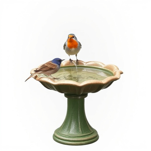 Blue tits bathing in shallow ceramic bowl
