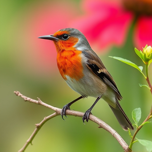 Bright garden scene with feeding birds