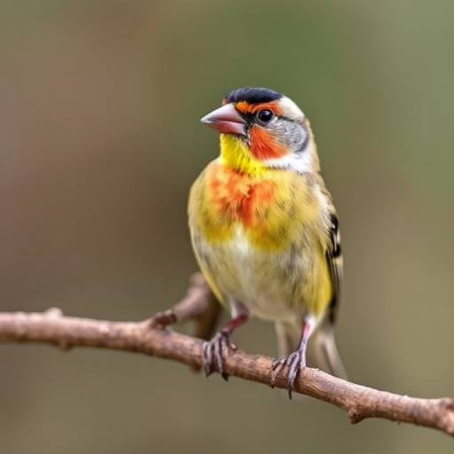 Bright yellow finch perched on mesh tube