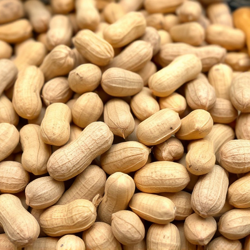 Bulk bags of peanuts stacked neatly