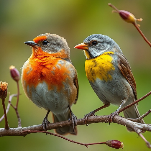 Chaffinches eating peanuts in garden