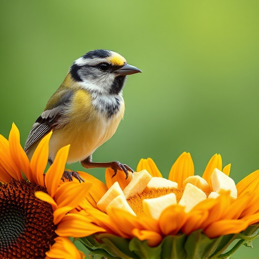 Clean sunflower hearts in metal mesh feeder