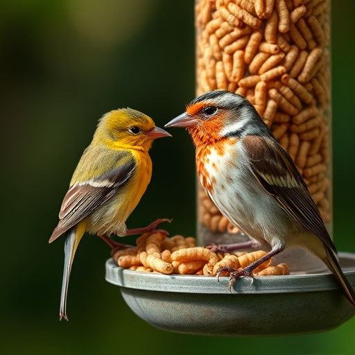 Clear tube feeder filled with dried mealworms