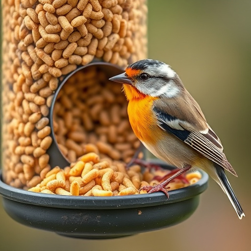 Clear tube feeder filled with dried mealworms