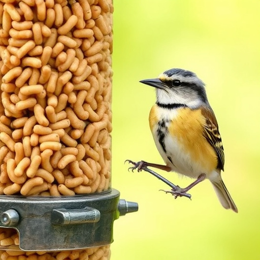 Clear tube feeder filled with dried mealworms