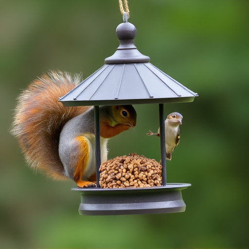 Close-up of feeder mechanism blocking squirrels