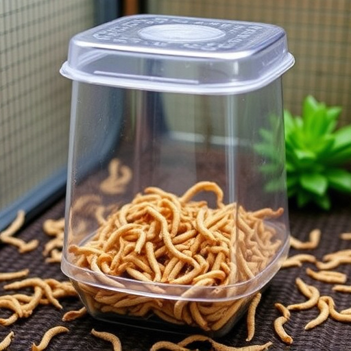 Close-up of mealworms in wire cage