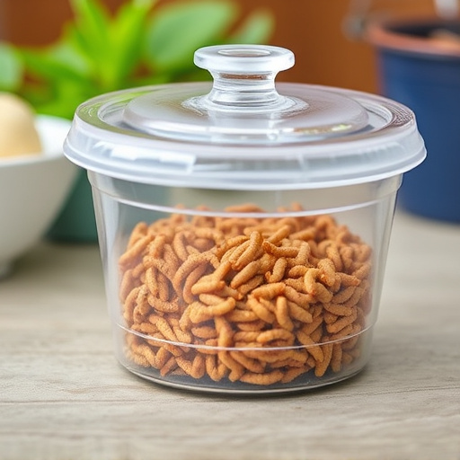 Close-up of mealworms in wire cage