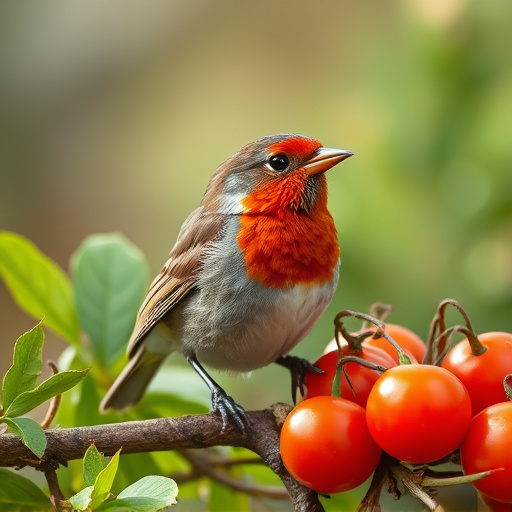 Close-up of robin near mealworm tray