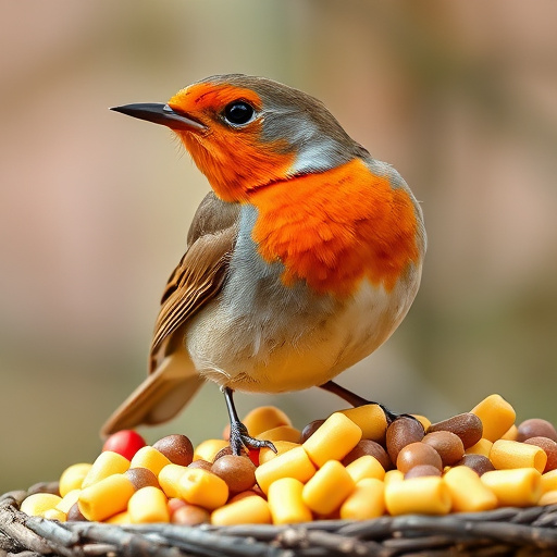Close-up of seeds attracting small robins