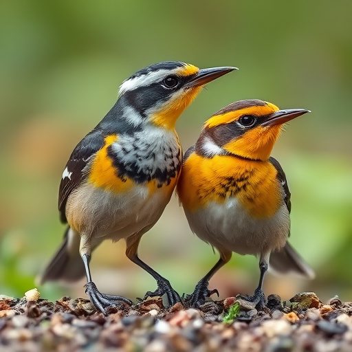 Close-up of sparrows at ground feeder