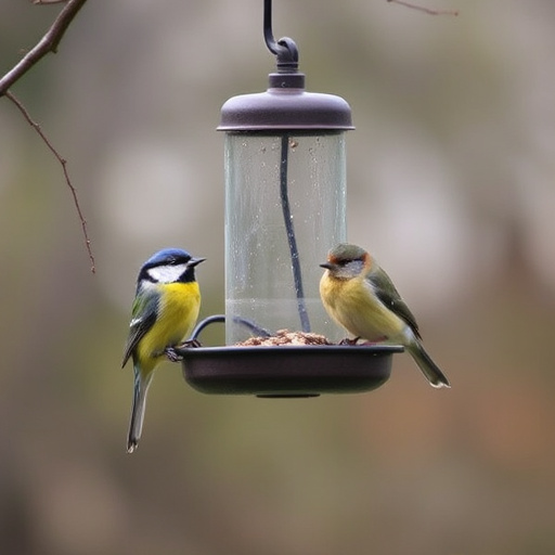 Close-up of sparrows at ground feeder