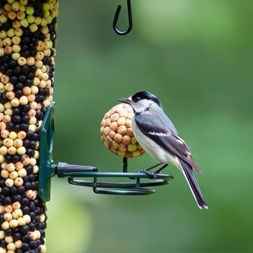 Close-up of suet feeder with robin