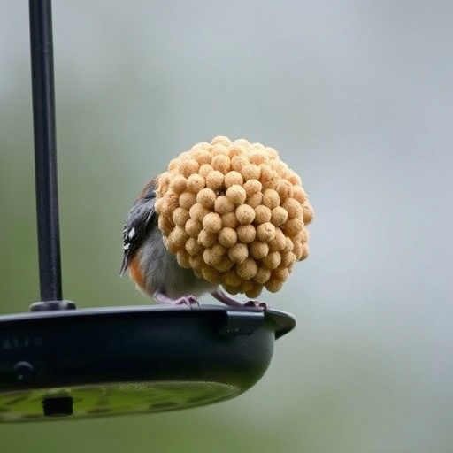 Close-up of suet feeder with robin