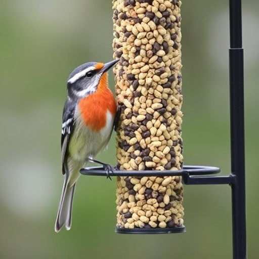 Close-up of suet feeder with robin