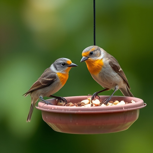Colourful bird food mix in wooden bowl