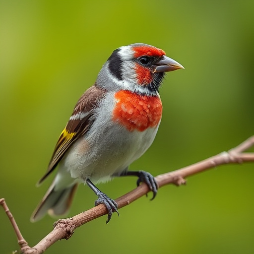 Colourful finches perched near seed mix