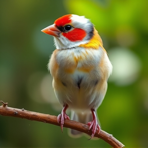 Colourful finches perched near seed mix
