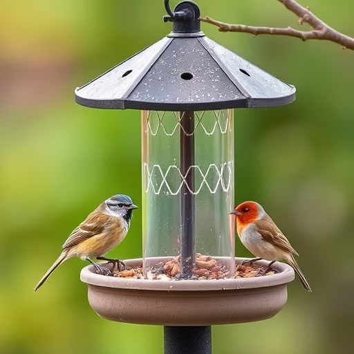 Compact bird feeding station with small birds