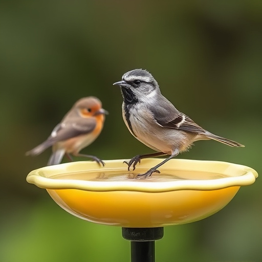 Concrete bird bath in natural woodland setting