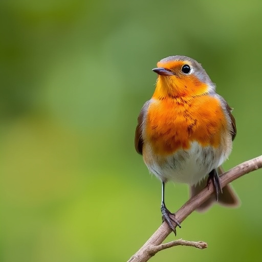 Curious robin hopping on patio stones