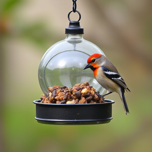 Cylindrical suet cage beside bird table